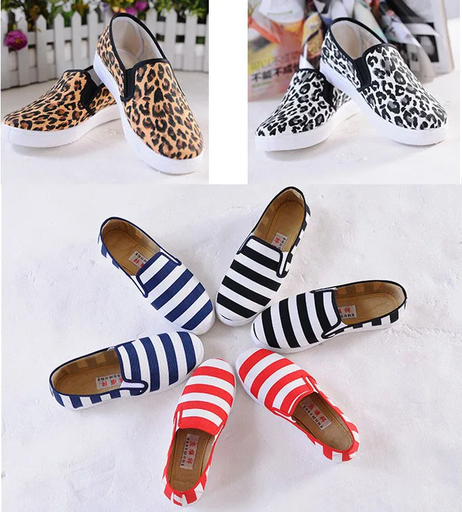 

Леопардовые женские туфли QPFJQD на платформе для активного образа жизни, увеличивающие рост дамские полосатые холщовые Туфли с круглым носко...