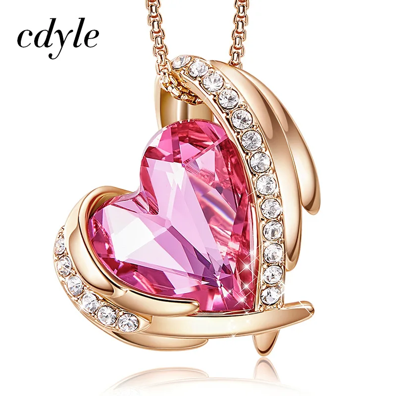 Cdyle, классика, 12 цветов, Крыло ангела, розовое хрустальное сердце, горка, подвеска, ожерелья с блестящим цирконием для женщин, вечерние, аксессуары - Окраска металла: Pink N1751-S