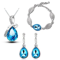 austrian crystal jewelry drops acacia leaves pendant wedding jewelry sets fashion necklace chandelier earrings bracelets