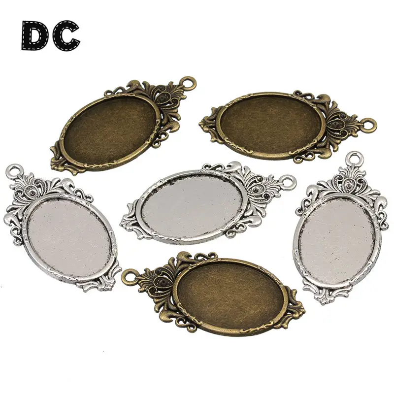 

10pcs Antique Bronze Flower Pendant Settings Blank Base Bezel Trays Fit 18*25mm Glass Cabochon Cameo DIY Necklace Findings