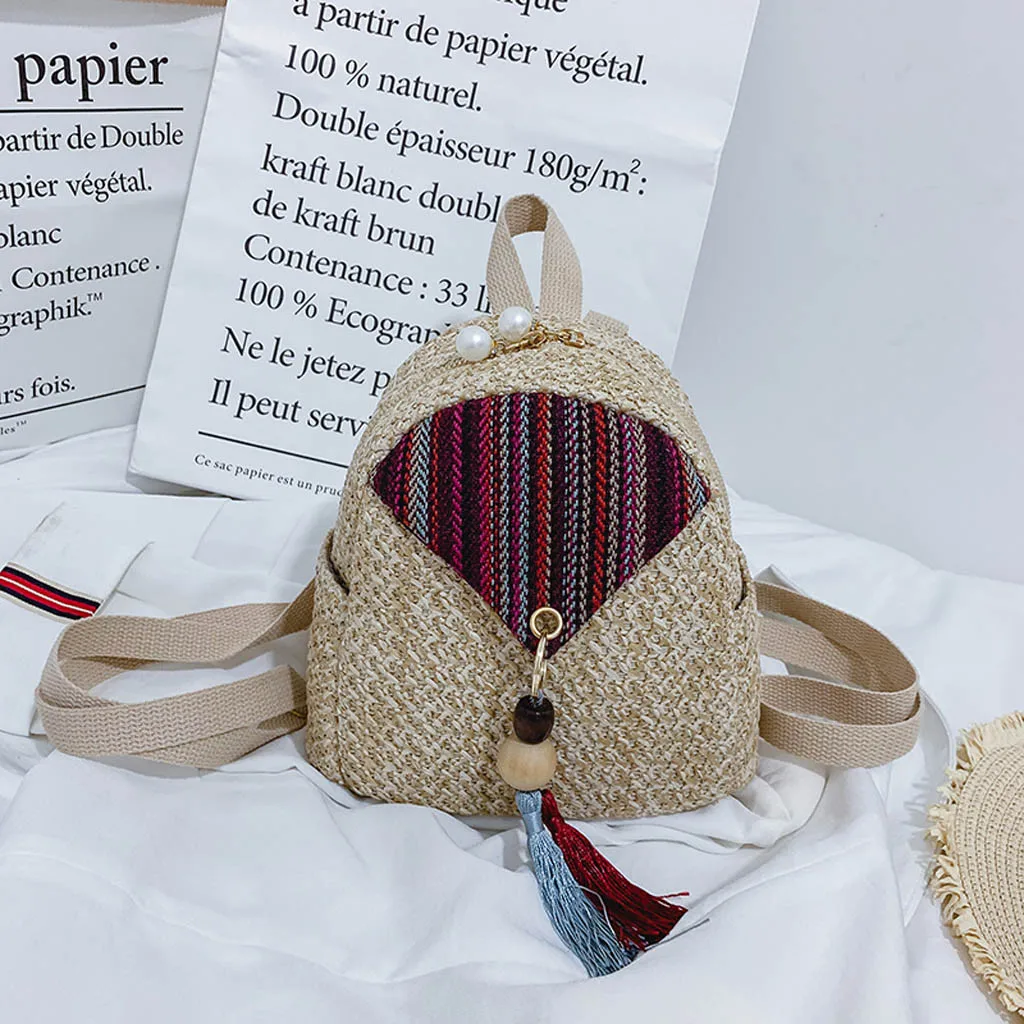 Женская сумка из ротанга, женский рюкзак ручной работы, тканый рюкзак, модная сумка через плечо, летняя соломенная мини-сумка, женский рюкзак с кисточками