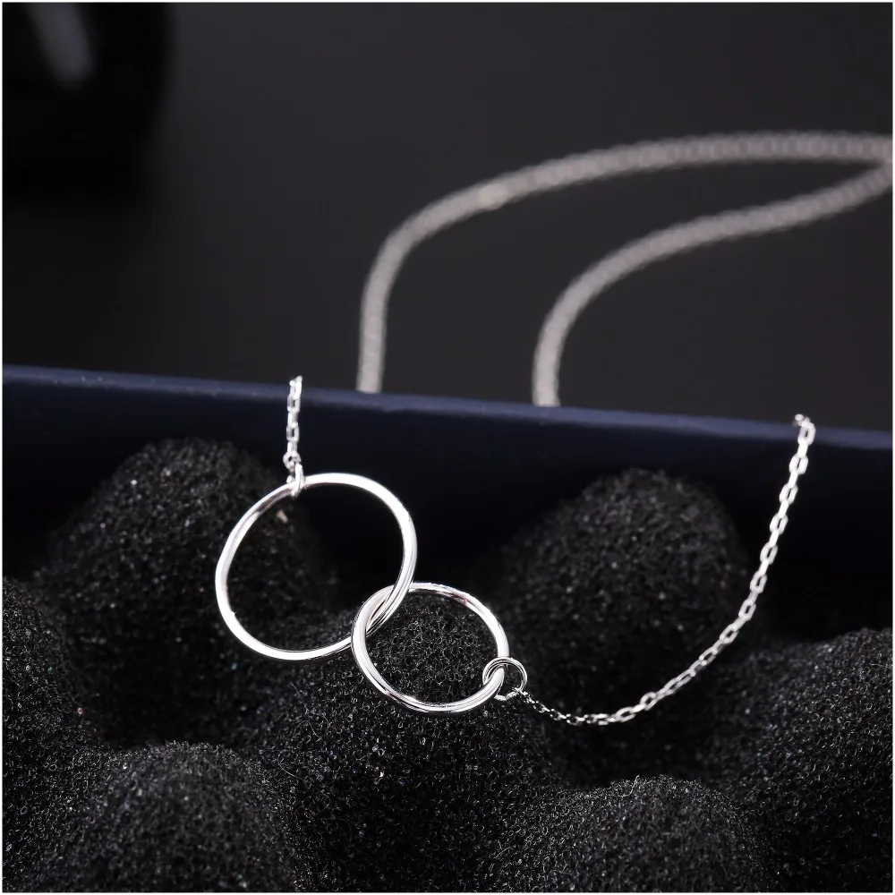 Shineland 2017 New Arrival Fashion Simple Necklace 925 Sterling Silver Double Round Circle Pendants Fine Jewelry for Women Party | Украшения