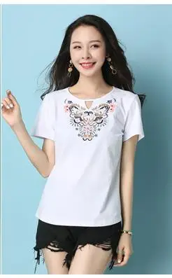 Blusas Mujer De Moda Летняя Повседневная блузка с вышивкой Женские топы с коротким рукавом Свободная рубашка больших размеров женская сорочка - Цвет: Белый