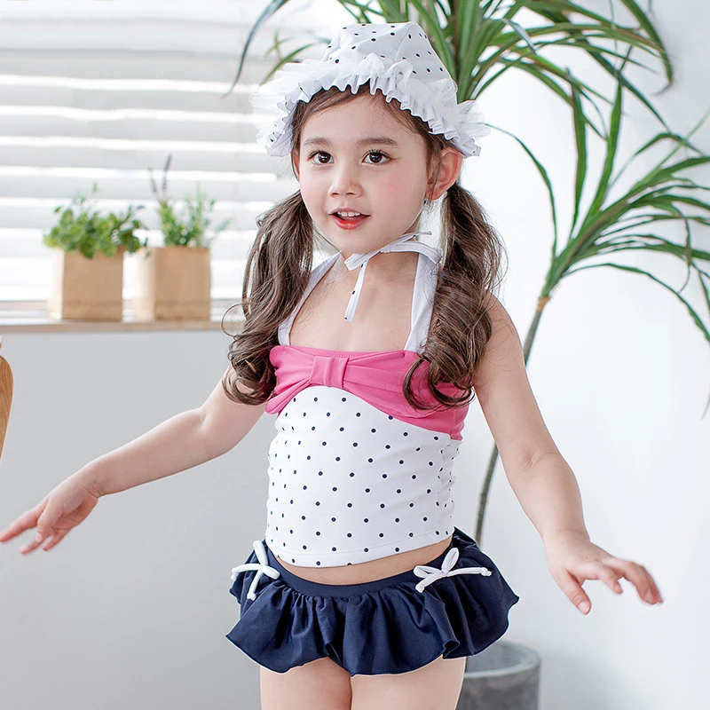 Детский милый комплект бикини с бантом купальная одежда в горошек для маленьких
