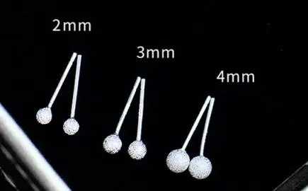 silver Frosted stud Набор из 3 пар сережек из стерлингового серебра 925 пробы 2 мм 3 мм 4 мм серебряные крошечные сережки - Окраска металла: silver Frosted stud
