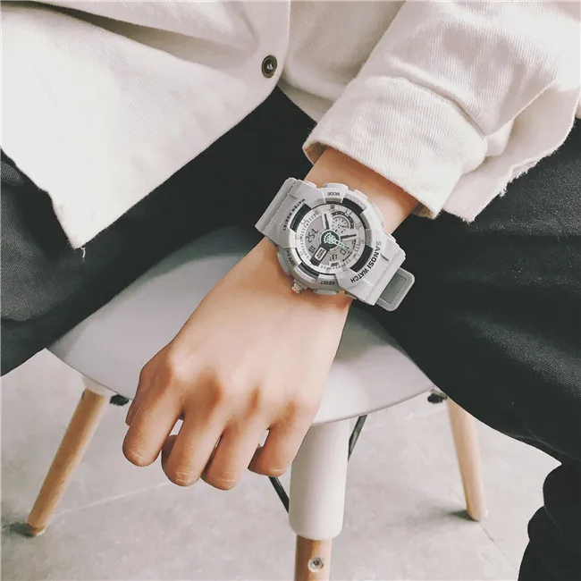 Ulzzang многофункциональные электронные спортивные часы для мужчин и женщин, водонепроницаемые силиконовые студенческие часы, женские наручные часы с большим циферблатом, мужские часы