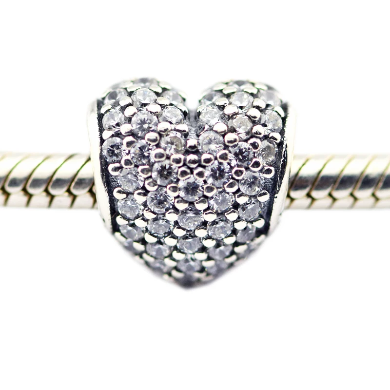 

CKK 925 Sterling Silver Jewelry White Heart Original Charms DIY Beads Fits Bracelets For Jewelry Making