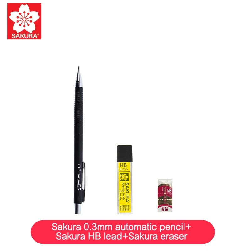 Sakura 0,3/0,5/0,7/0,9 мм Профессиональный рисунок графит составление автоматический механический карандаш для бизнес планирования школьные принадлежности канцелярские товары - Цвет: 03mmBlack Set