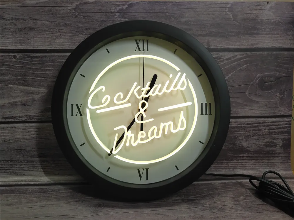 0B079 Cocktails &amp Dream Beer Bar Wine APP RGB 5050 LED Neon Light Signs Wall Clock | Дом и сад