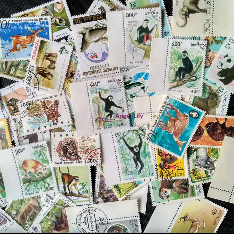 Почтовые марки с тематикой животных 100 шт./лот не повторяются все разные