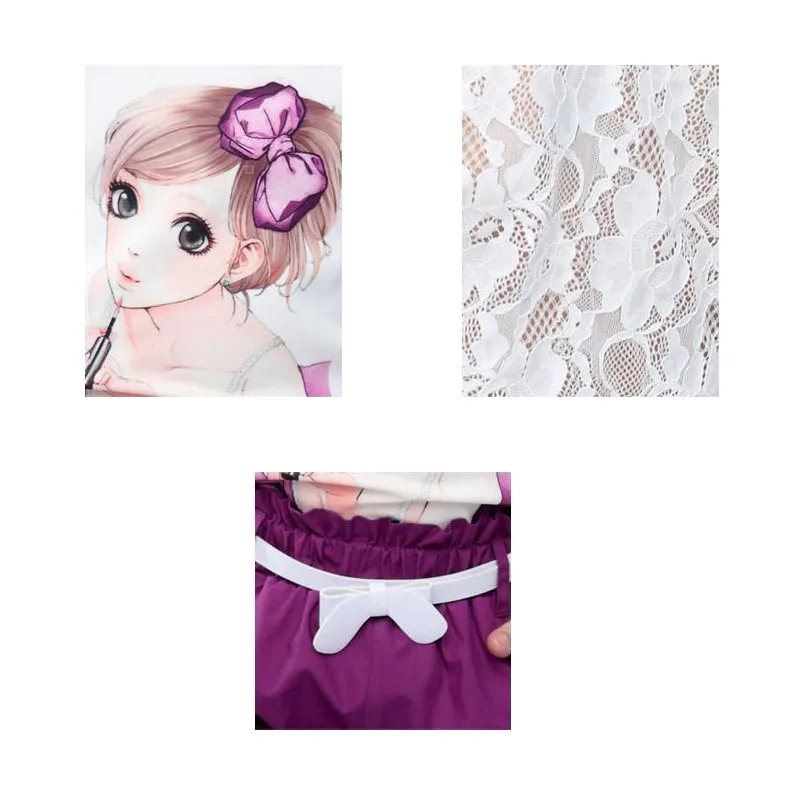 

Girls Suits 2019 New Summer Children Clothing Lace Sleeveless Print Vest+Shorts 2Pcs Set Girls Clothes