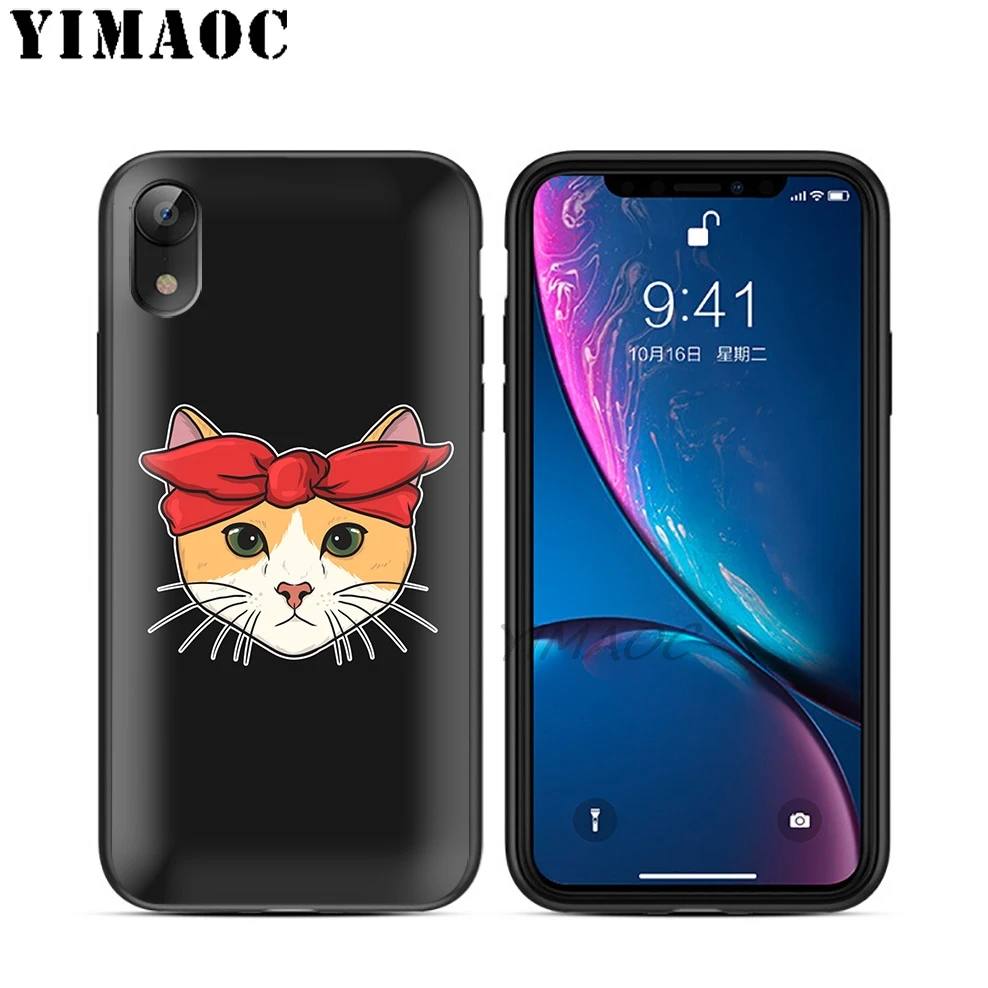 YIMAOC Кот-Гангстер бандана Мягкий ТПУ Черный силиконовый чехол для iPhone X или 10 8 7 6S