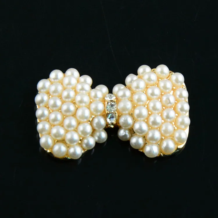 100 шт./лот сплав бант цветы жемчужные пуговицы 30 мм Золотой со стразами для волос