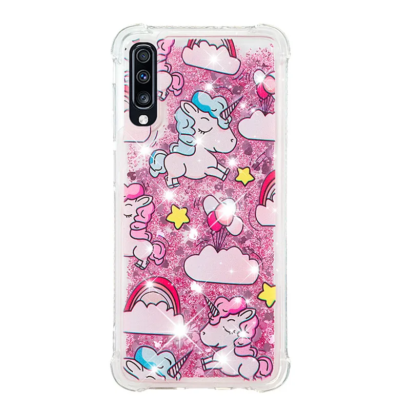 Синий Fitted Case for Coque Samsung A70 A40 A10 Silicon Glitter Cute Cartoon Patterned Animal Transparent Phone Cover for Galaxy A50 - Цвет: Синий