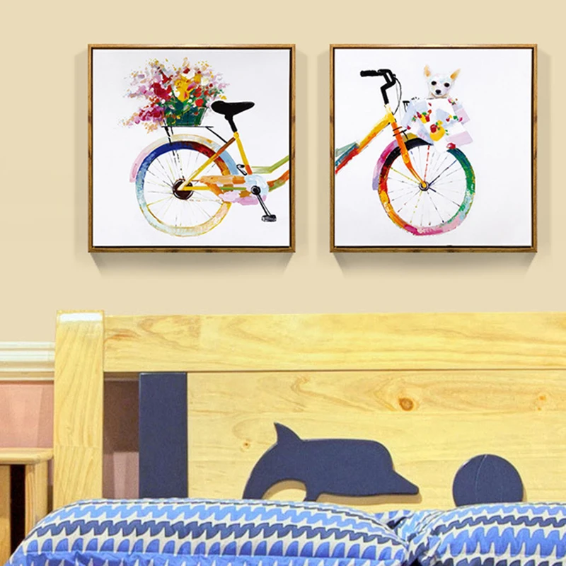 Nordic Decoration Flower Colorful Bicycle Dog Canvas Paintings wall art Posters and Prints For Bedroom Home Decor | Дом и сад