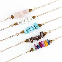 zwpon fashion irregular natural stone quartz crystal charms choker necklace with gold color chain bar necklace for women jewelry