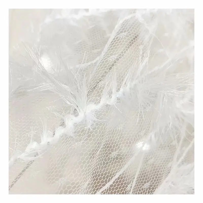 

French Net Lace Fabric 2019 Latest African Lace Fabric With Feather tassel Tulle Lace Fabric High quality Nigerian Lace HG18