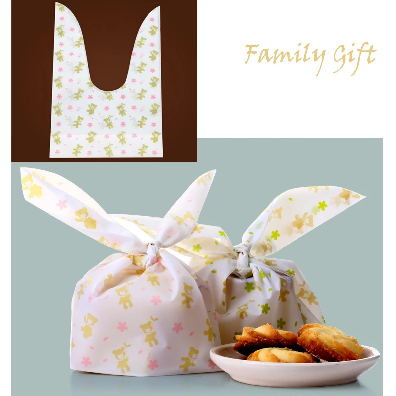 

New design 50Pcs/Lot Cute flower Ear Cookie Bags Plastic Bags For Biscuits Snack bread Baking Package Jewelry Gifts