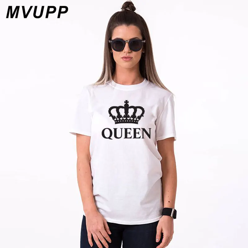 Style 2 MVUPP, новинка, летняя рубашка для пары, повседневные стильные футболки для влюбленных, топы, футболки с принтом, Хлопковая женская одежда, повседневная одежда для королевы - Цвет: Style 2