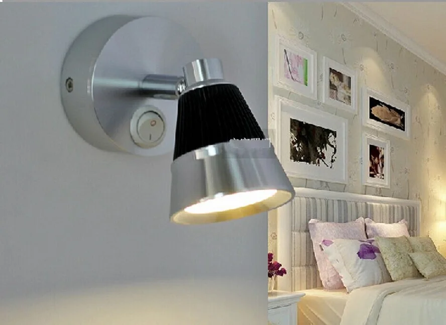 220V 3W LED Round Bottom Reading Lamp Aluminum Shell Witch Switch Bedside Book Wall Light Warm White | Лампы и освещение