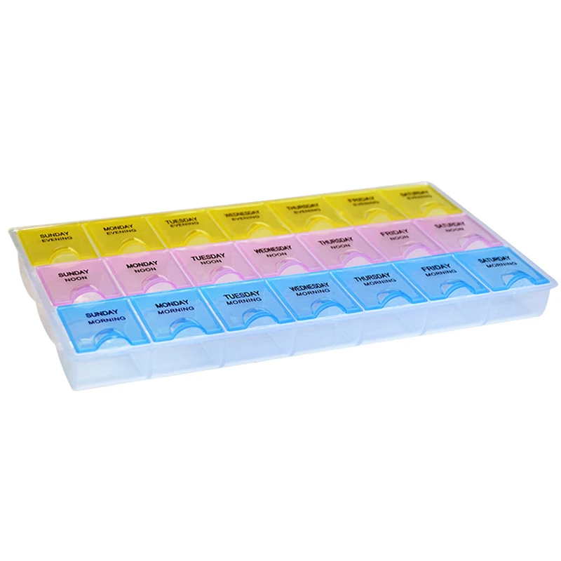 Transparent Color Empty Plastic Box Pill Tablet Medicine Organizer Weekly 7 Days 3-row Tray Storage Case 21 Compartment MFJ99 |