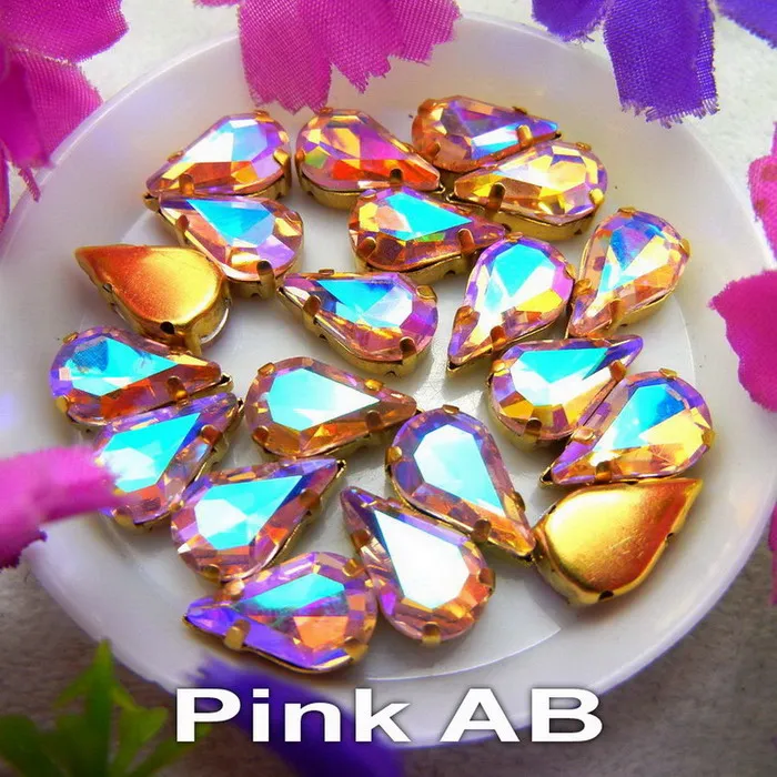 A14 Pink AB AB цвета золотой коготь настройки 3*6 мм 6*10 мм 8*13 мм капли воды стекло в форме груши Кристалл пришить стразы бусины аксессуары diy - Цвет: A14 Pink AB