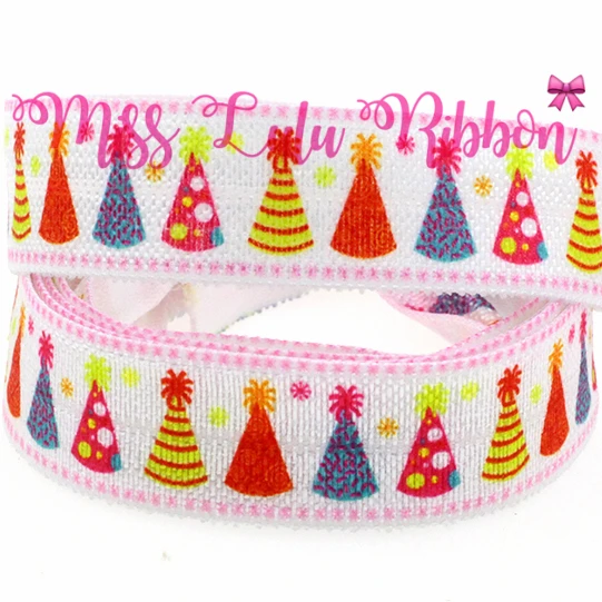 

5/8"16mm 50 Yards Christmas Hat Printed Fold Over Elastic Ribbon DIY Christmas&Holiday Decoration Webbings MD150811-38-1516