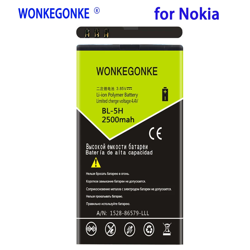 

WONKEGONKE 2500mah BL5H BL-5H Rechargeable Li-ion Battery For Nokia Lumia 630 636 638 635 RM-970 RM-978 RM-1010 Batteries