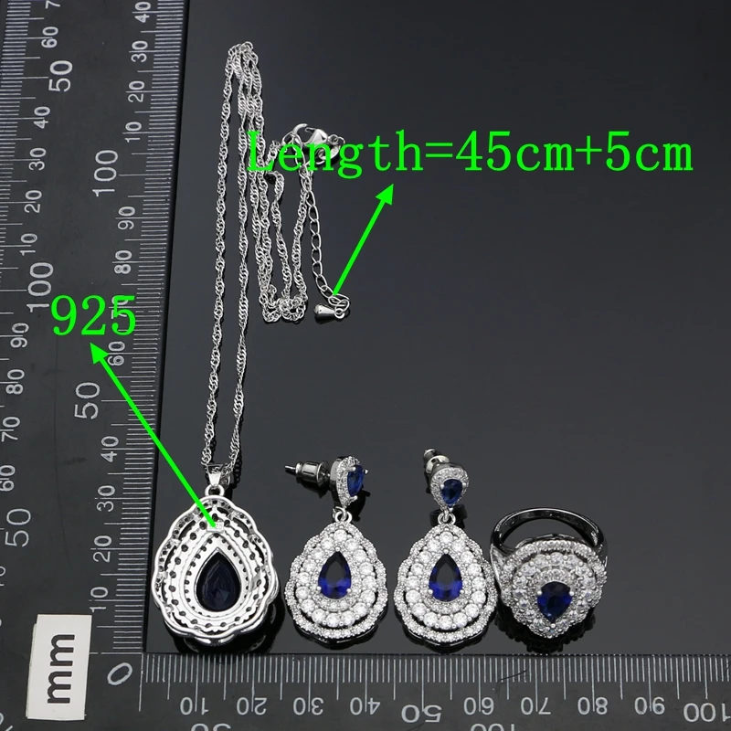 Fashion Women 925 Sterling Silver Jewelery Blue Cubic Zirconia Crystal Earrings/Pendant/Necklace/Ring/Bracelet Jewelry Sets | Украшения и