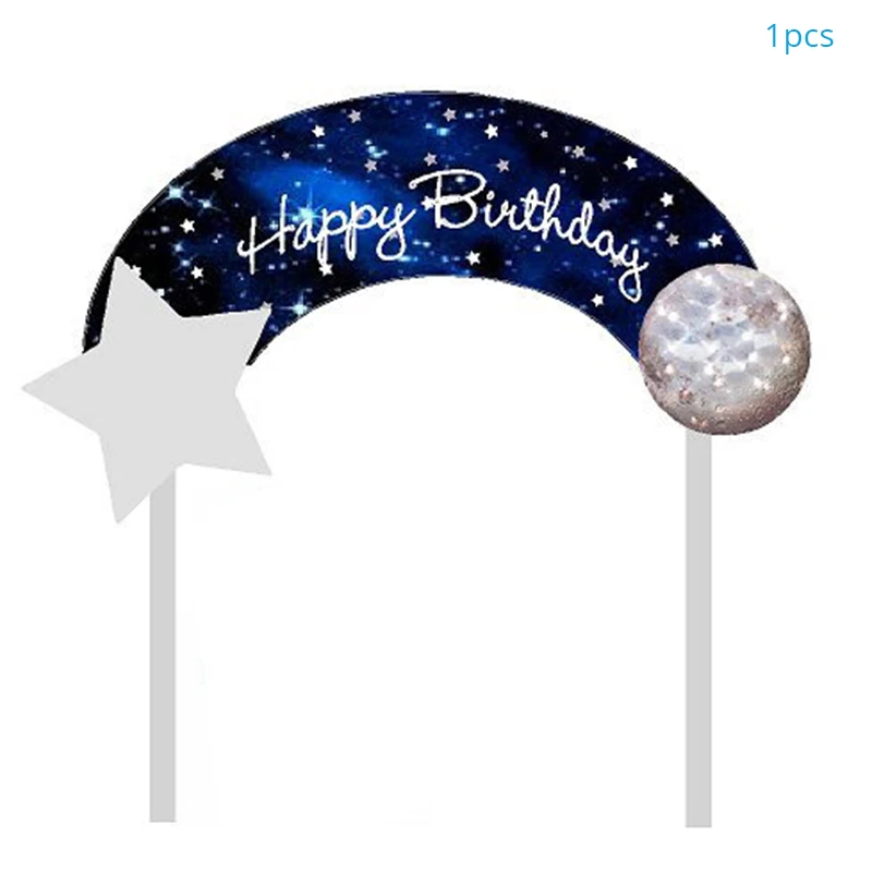 1pcs Cake Topper Солнечная система наружное пространство тематическая день рождения декоративная бумага для вечеринок тарелка салфетка для чашек баннер Вихрь для детей планеты тематические Вечерние - Цвет: 1pcs Cake Topper
