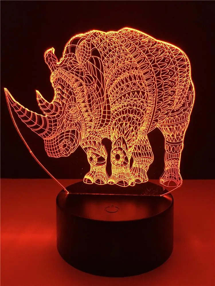 Животные носороги 3D лампа светильник ing LED USB Настроение Ночной многоцветный