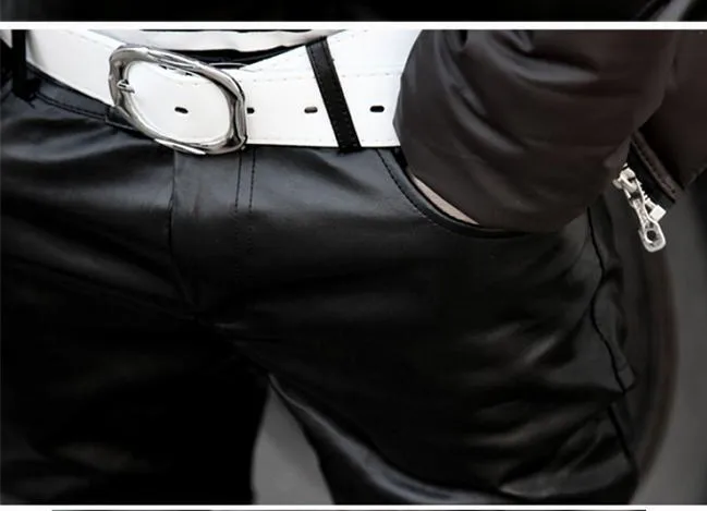 2015 Mens Leather Pants Hip Hop Dance Harem Sweatpants Slim Straight Men#39s Joggers Fashion Drop Crotch Black | Мужская одежда