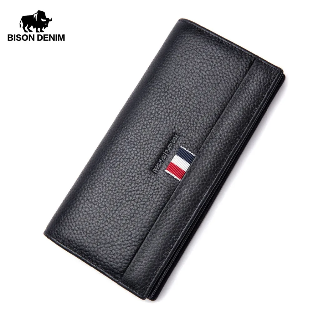 BISON DENIM Cowskin Длинный кошелек мужской из натуральной кожи с отделением для карт