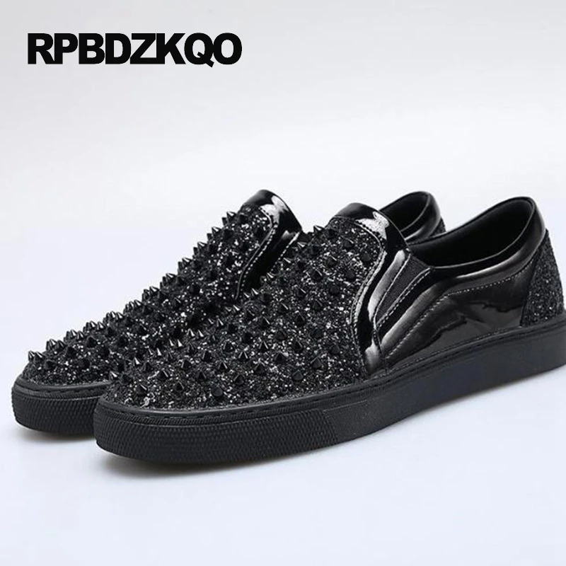 Rivet Glitter Silver Skate Stud Hip Hop Fashion Black Shoes Men Elevator Dandelion Slip On Sneakers Hot Sale Autumn Popular | Обувь