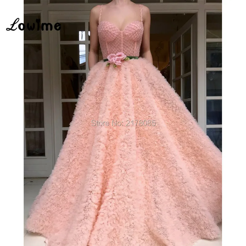 Pink Couture Handmade Beaded Evening Dress Sweetheart With Flower Belt Arabic Style Party Gowns Vestido De Festa 2018