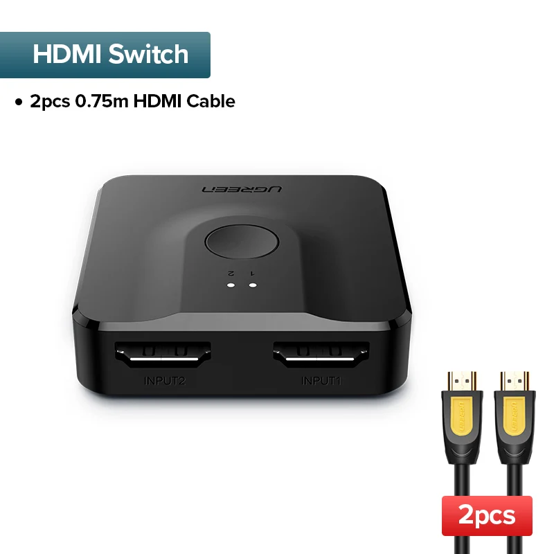 With 2pcs HDMI Cable Ugreen HDMI Разветвитель переключатель двухнаправленного 4 к HDMI коммутатор 1x2/2x1 адаптер 2 в 1 out конвертер для PS4/3 tv Box HDMI разветвитель - Цвет: With 2pcs HDMI Cable