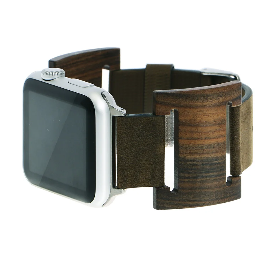 FOHUAS, ремешок для часов из черного дерева, натуральная кожа, петля для apple watch, серия 3, 42 мм, Ретро ремешок, браслет, застежка, петля, черный, коричневый