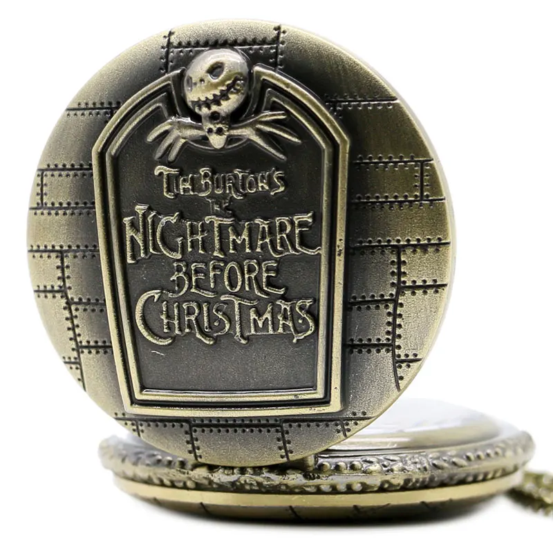 

Vintage Antique Nightmare Before Christmas Bronze Quartz Pocket Watch Pendant Necklace Men Women Steampunk Gift P49