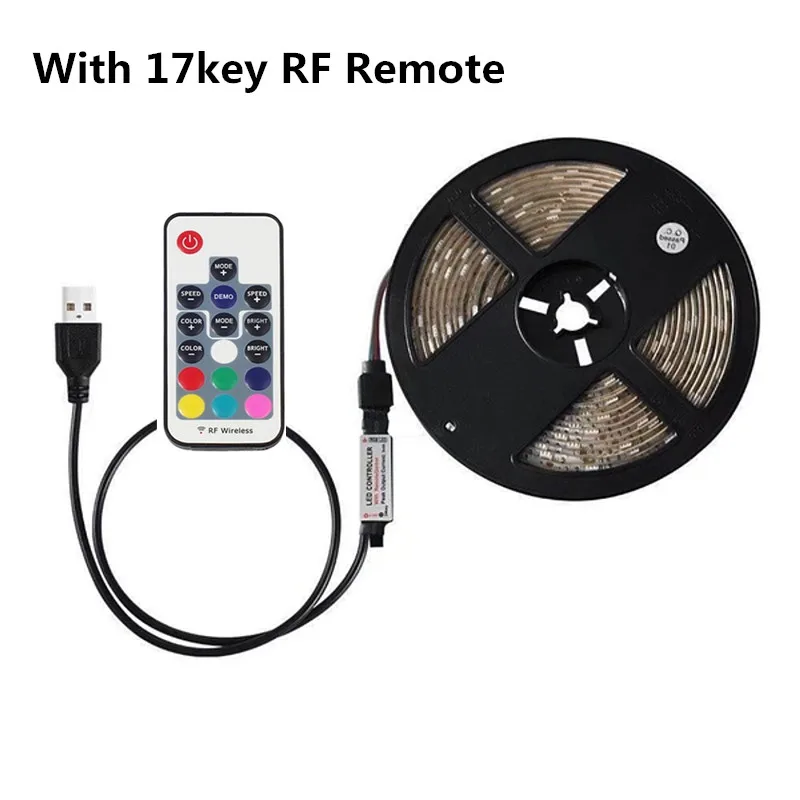 RGB With 17key RF 5 в Светодиодная лента светильник USB DC5V ТВ фоновый светильник ing SMD 3528 0,5 1 2 3 м с ИК-пультом дистанционного управления для настольного ПК лампа лента Диодная лента - Испускаемый цвет: RGB With 17key RF