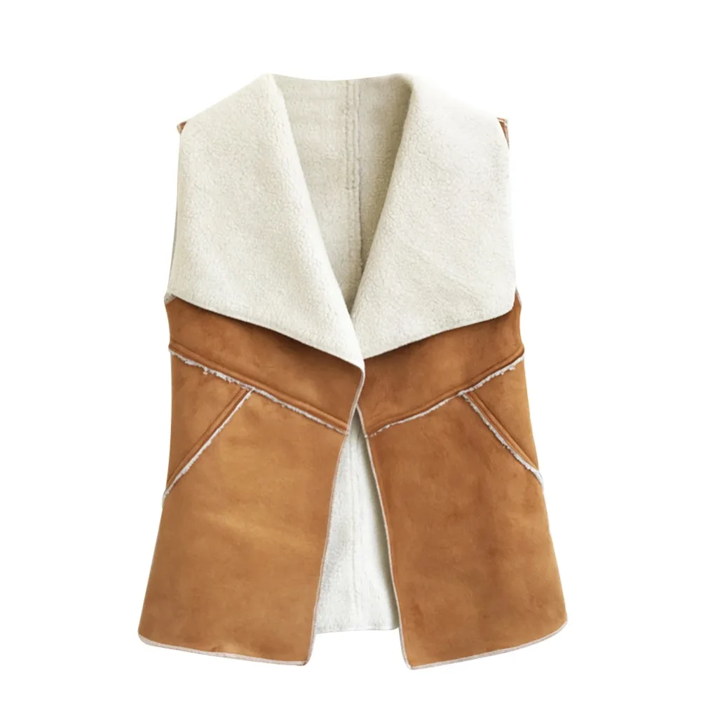 Винтажный осенне зимний женский жилет замшевые теплые флисовые куртки с