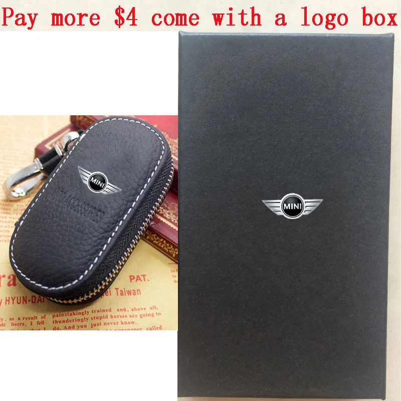 Black with logo box KUNBABY, натуральная кожа, сумка, чехол для ключей от автомобиля, кошельки, Модные Женские ключницы, держатели Carteira для Mini Cooper - Название цвета: Black with logo box