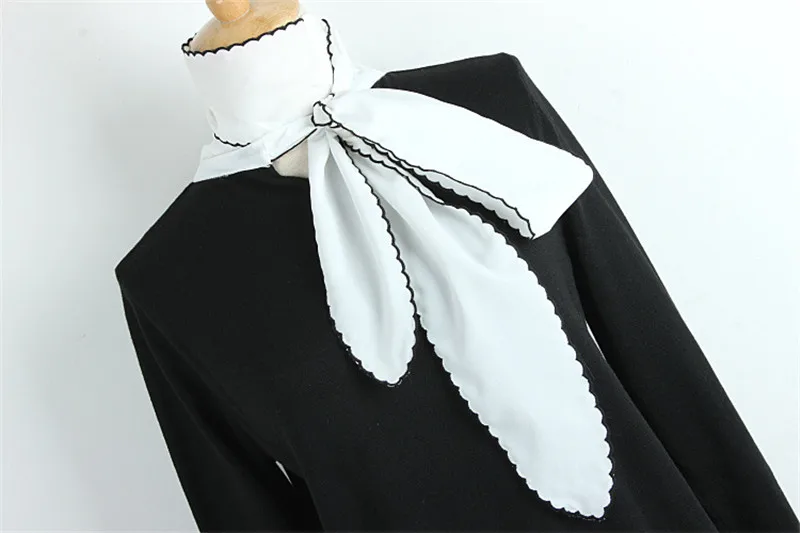 Fashion Runway Sweater 2017 Winter Women Christmas Sweaters Cute Office Bow Collar Black Knitted blouse Wool female pullovers | Женская