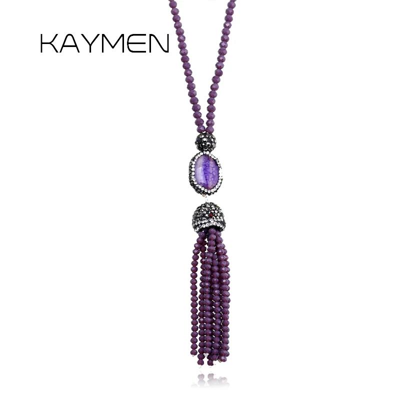 Fashion Sweater Chain Necklace Pendant for Girls Crystal Beads Rhinestones Strands Long Statement Jewelry 1644 | Украшения и