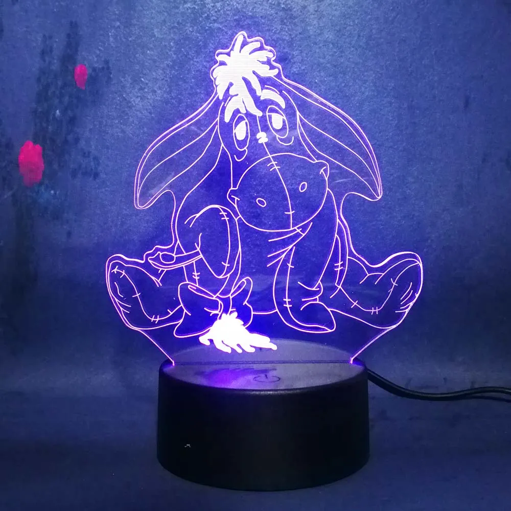Мультфильм Eeyore POH Bear Friend 3D ночные светильники LED 7 цветов USB Детские игрушки огни