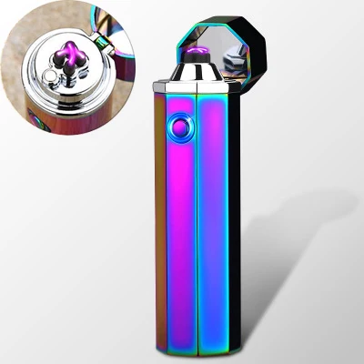 Цилиндрический светодиодный ветрозащитный зажигалки электрический USB Перезаряжаемый тройной 6 дуговой крест ветрозащитный беспламенный зажигалка - Цвет: 4arc colorful -
