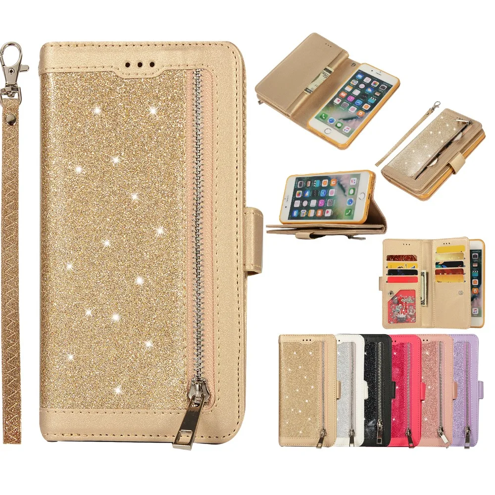 Daxing Glitter Zipper Wallet Case For iPhone 7 8 6 6s Plus Card Slot Leather Cover X Xr Xs Max Phone bag cases | Мобильные телефоны