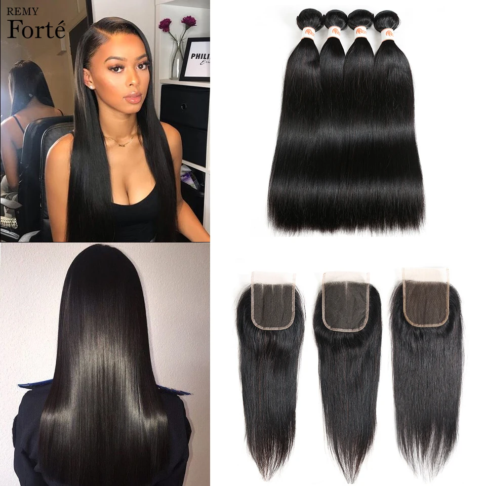 Remy Forte 30 Inch Bundles With Closure Brazilian Hair Weave 2/3 USA Shipping Straight | Шиньоны и парики