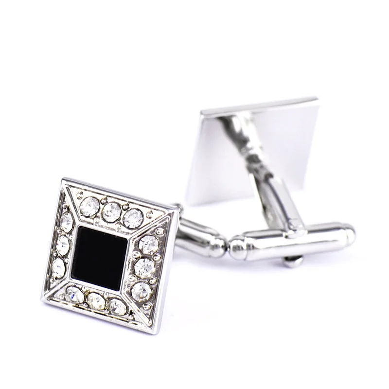 Bridegroom Wedding Party Business Men French Shirts Cuff Links Black Glaze Glass Zircon Cufflinks Silvery Cufflink With Gift Bag | Украшения