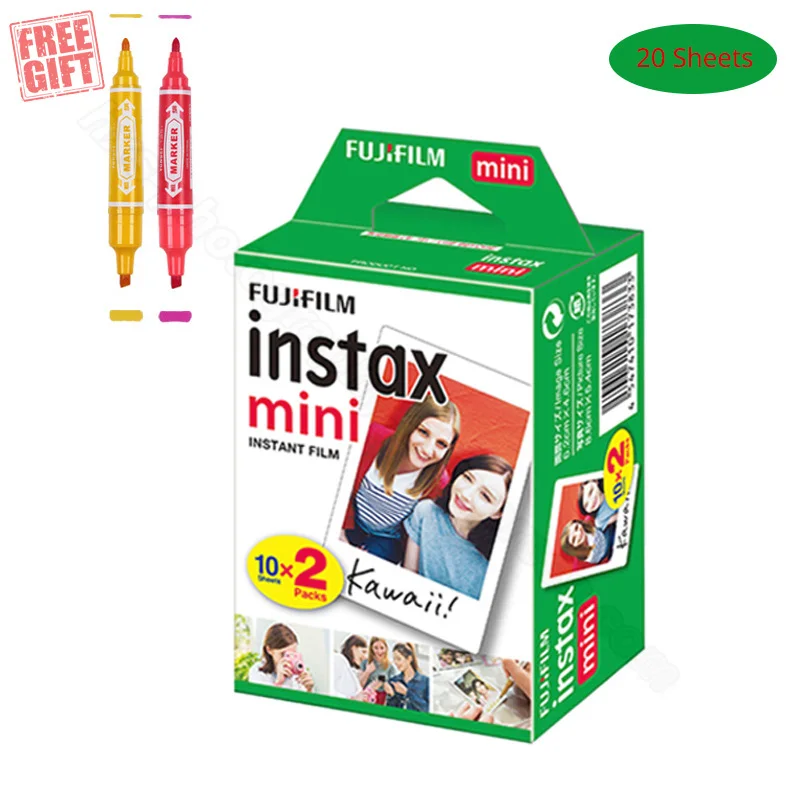 20 sheets-markers Fujifilm Instax Mini мгновенная белая пленка 20-100 лист+ Бесплатные маркеры для Instax Mini 9 8+ 7s 70 90 25 50s камера SP-2 1 принтер - Цвет: 20 sheets-markers