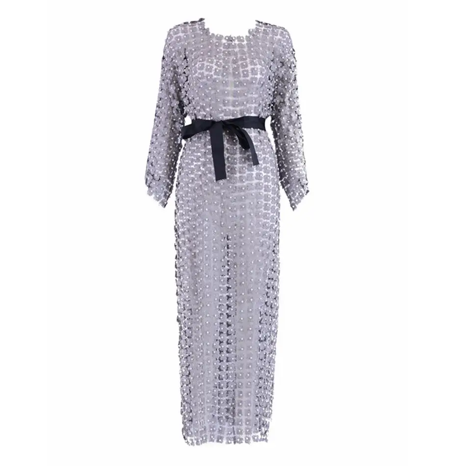 New Summer Celebrity Party Women Dress Long Sleeve O-Neck Belt Sexy Night Out Club Maxi Vestidos | Женская одежда